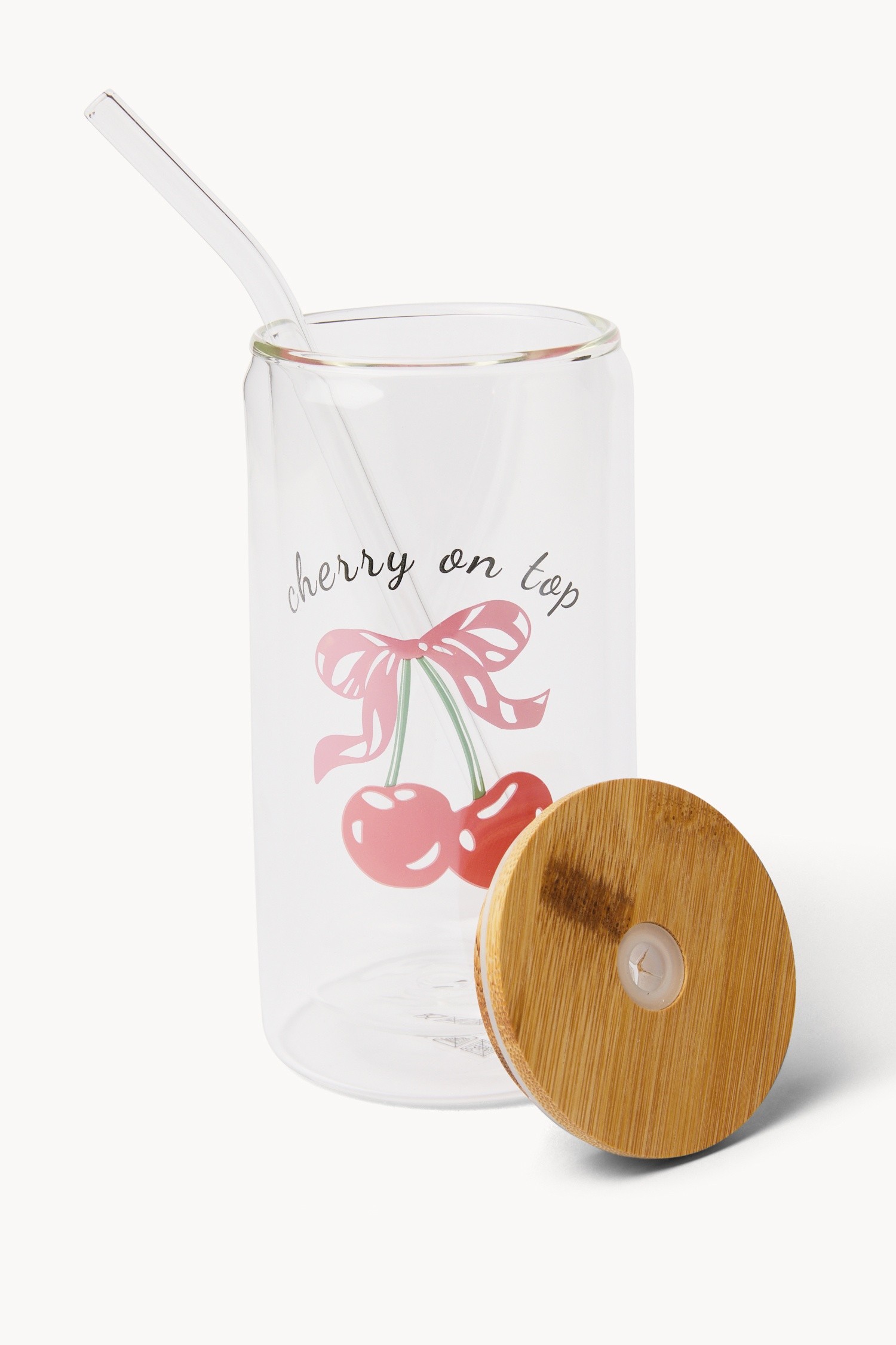 Glass mug with cherry motif - Discounted Price, Transparent, large image number 1