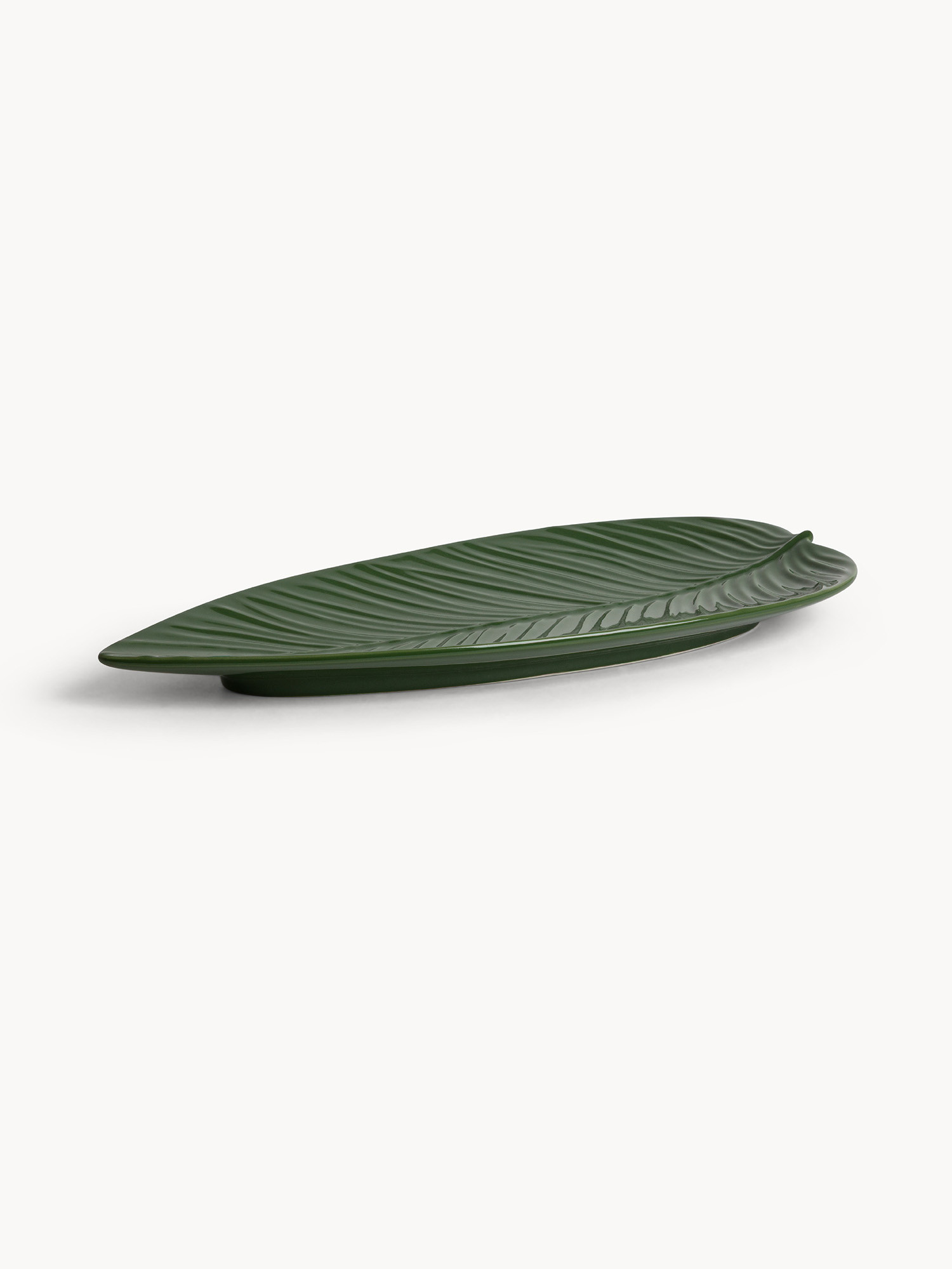 Piatto stoneware a foglia, Verde, large image number 0