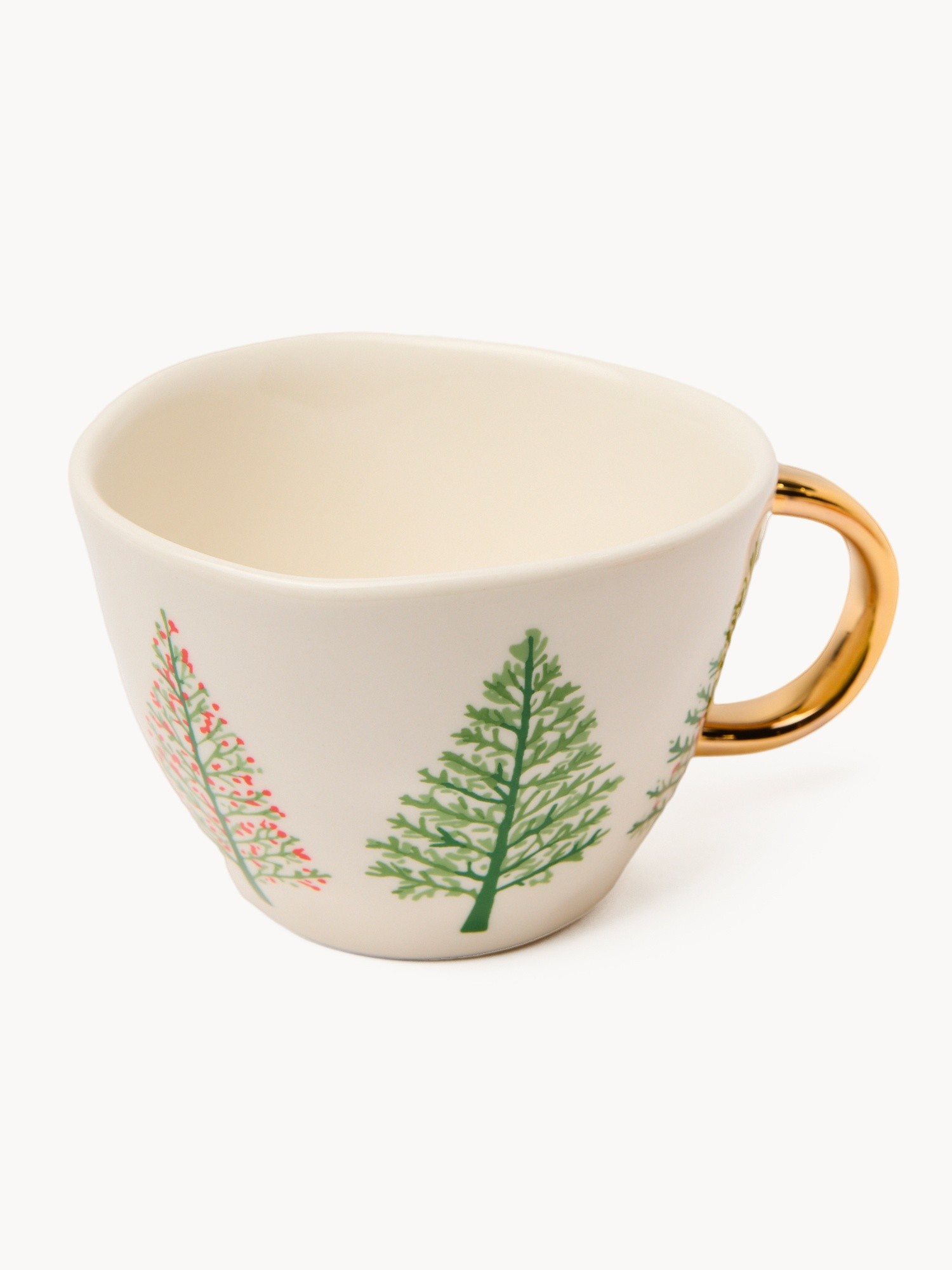 Stoneware breakfast cup with a Christmas tree motif, Verde/Oro, large image number 1