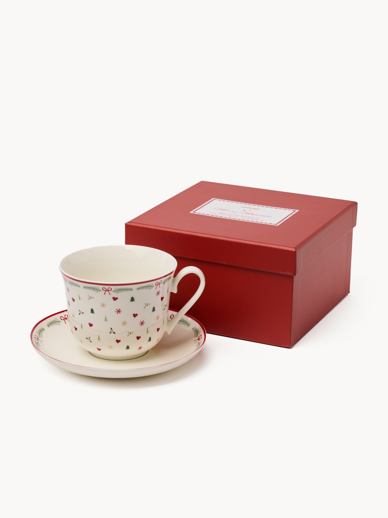 Set of 2 breakfast cups in New Bone China with Christmas motifs, Multicolor, large image number 1
