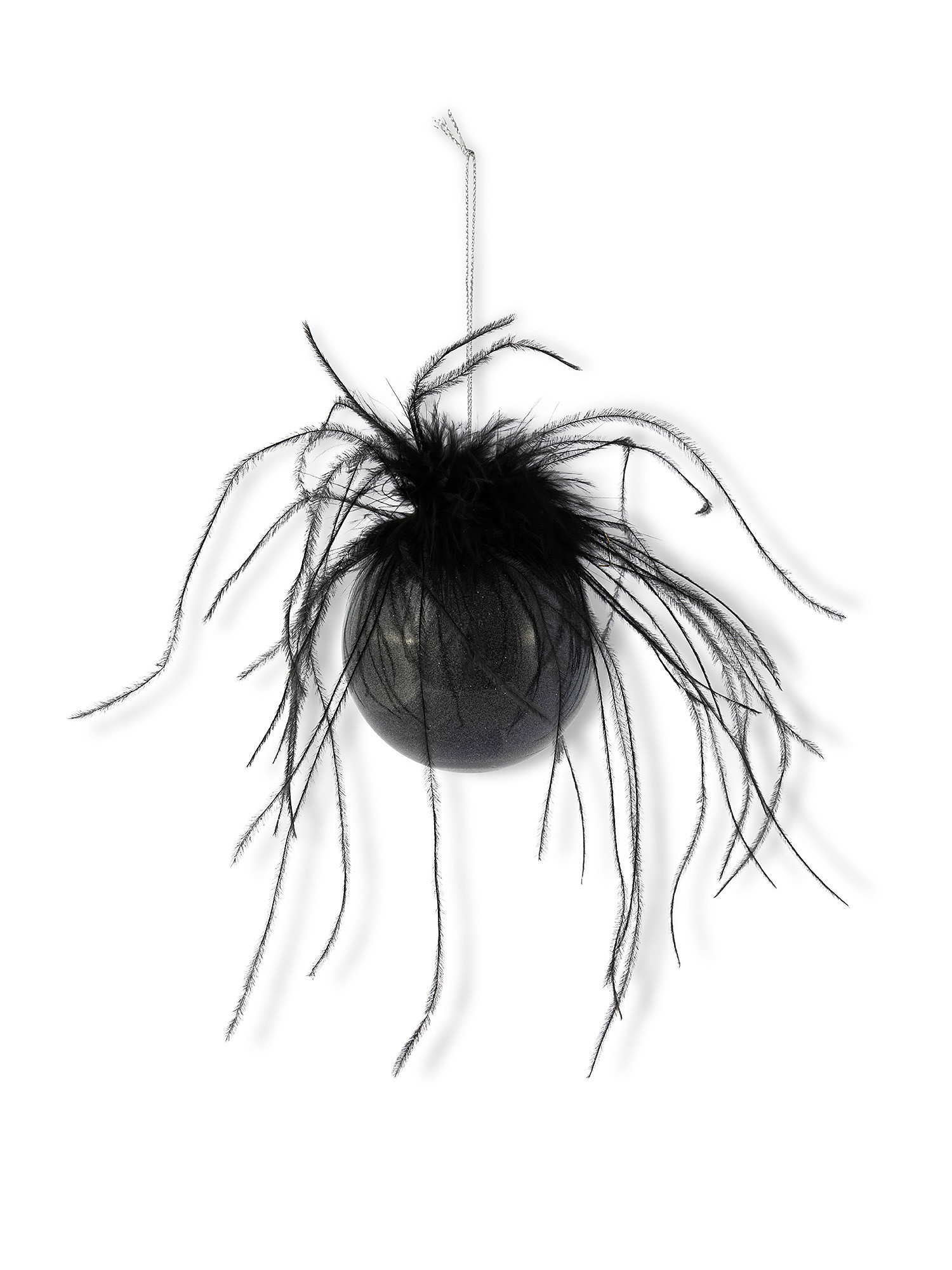 Glass sphere with hand decorated feather, Black, large image number 0