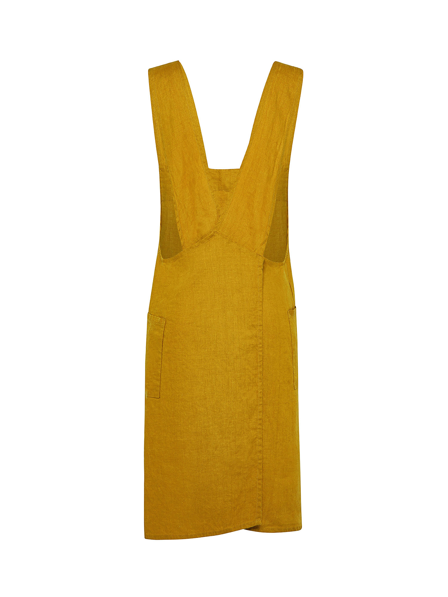 Solid color washed linen kitchen apron, Ocra Yellow, large image number 1