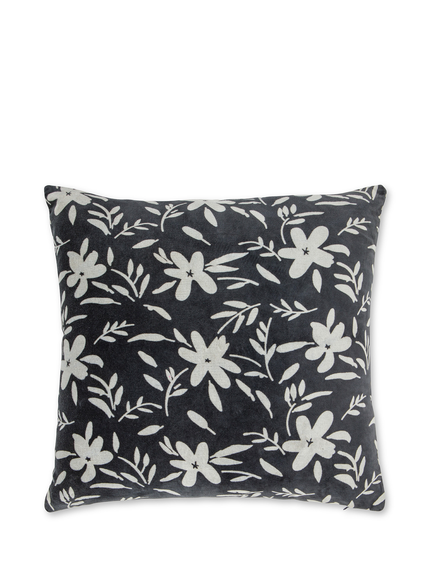 Printed velvet cushion with flower motif 45X45cm, Blue, large image number 1