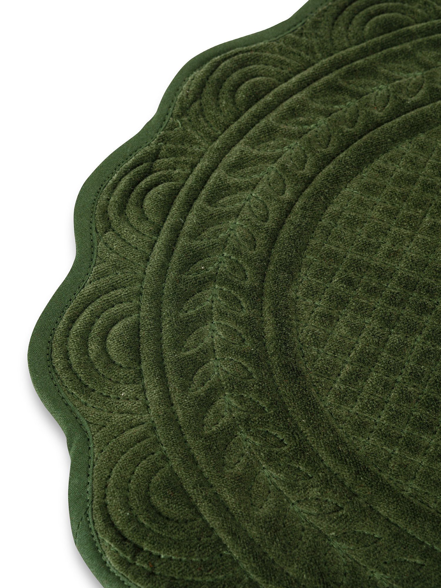 Solid color round quilted cotton velvet placemat, Green, large image number 1