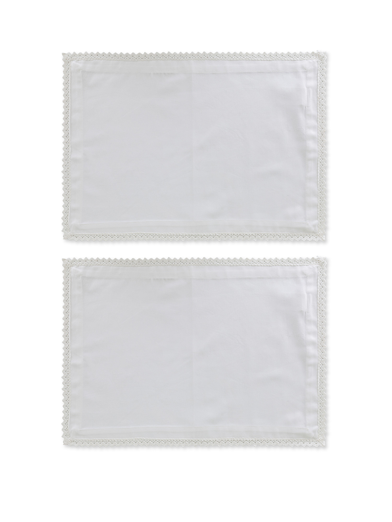 Set 2 tovagliette twill di cotone con ricamo, Bianco, large image number 0