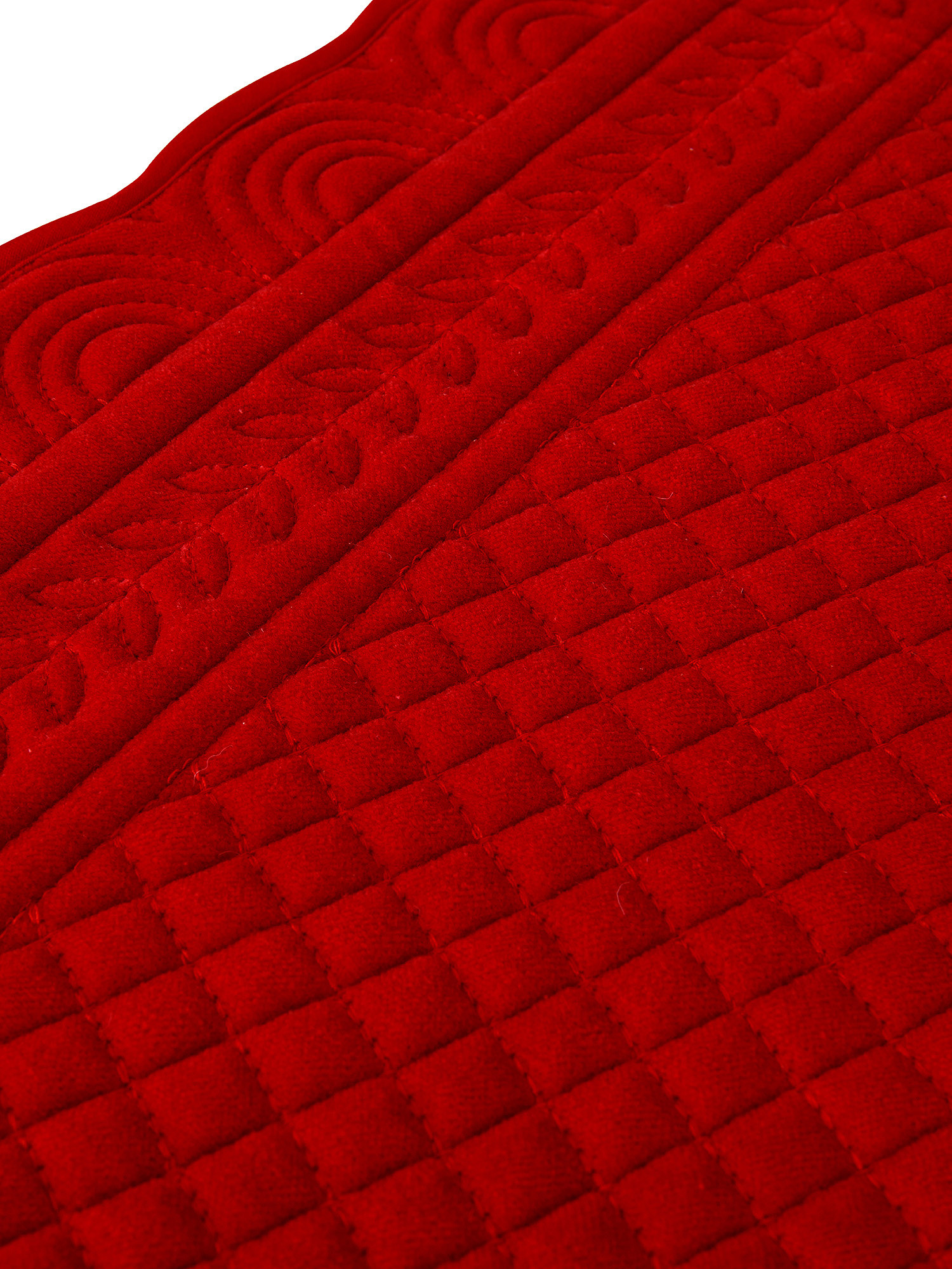 Plain color cotton velvet quilted placemat, Red, large image number 1