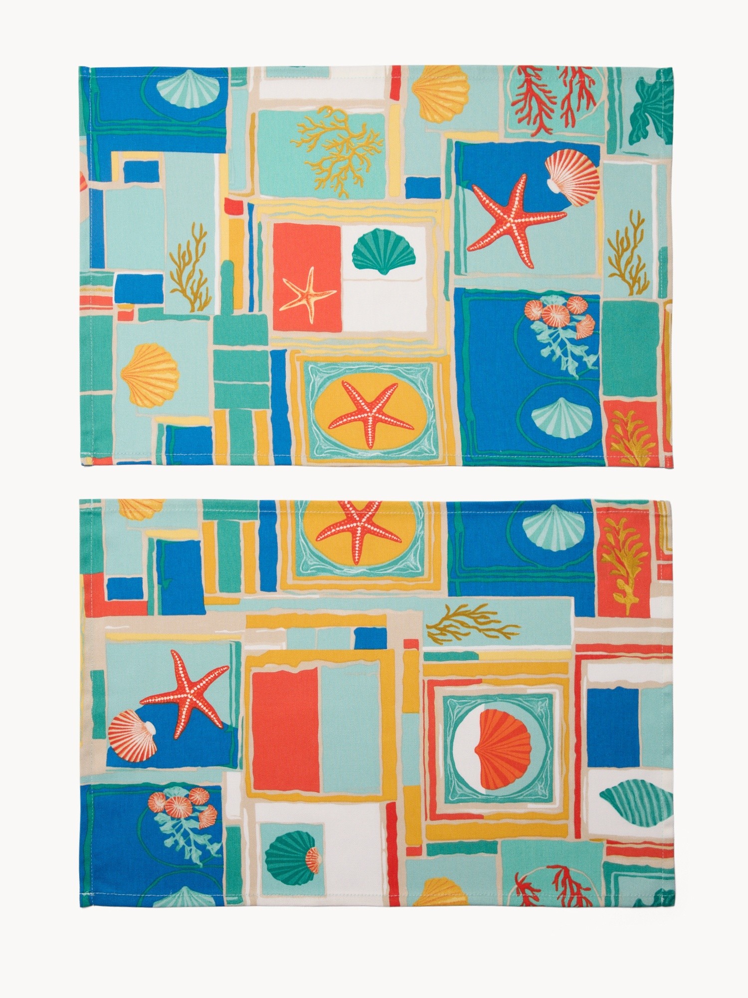 Set of 2 Cotton Panama Placemats with Geometric Print - Introductory Price, Verde/Azzurro, large image number 0