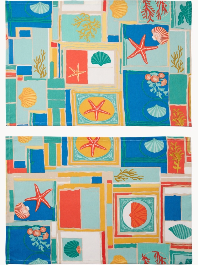 Set of 2 Cotton Panama Placemats with Geometric Print - Introductory Price