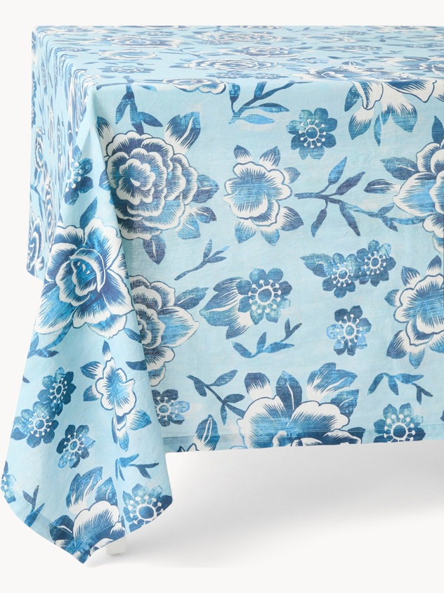 Tovaglia in misto lino con stampa floreale