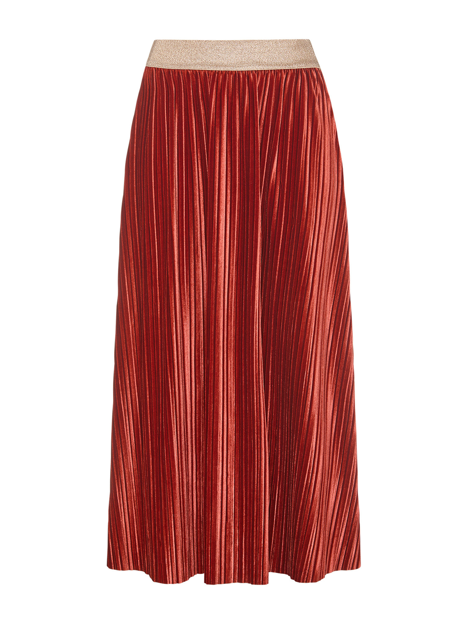 Koan - Flared skirt in pleated effect velvet, Copper Brown, large image number 0