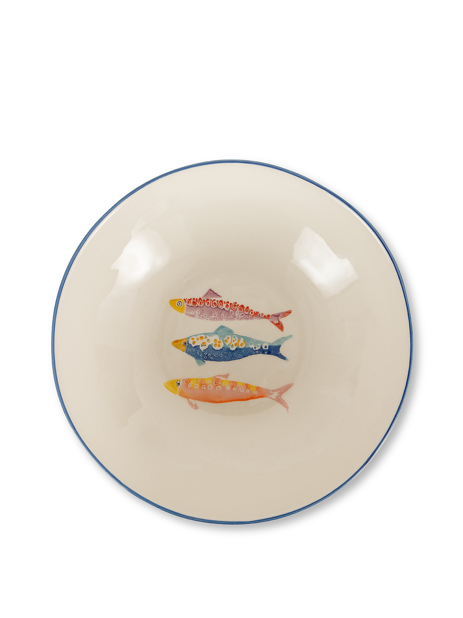 Insalatiera ceramica decoro pesci, Bianco, large image number 1