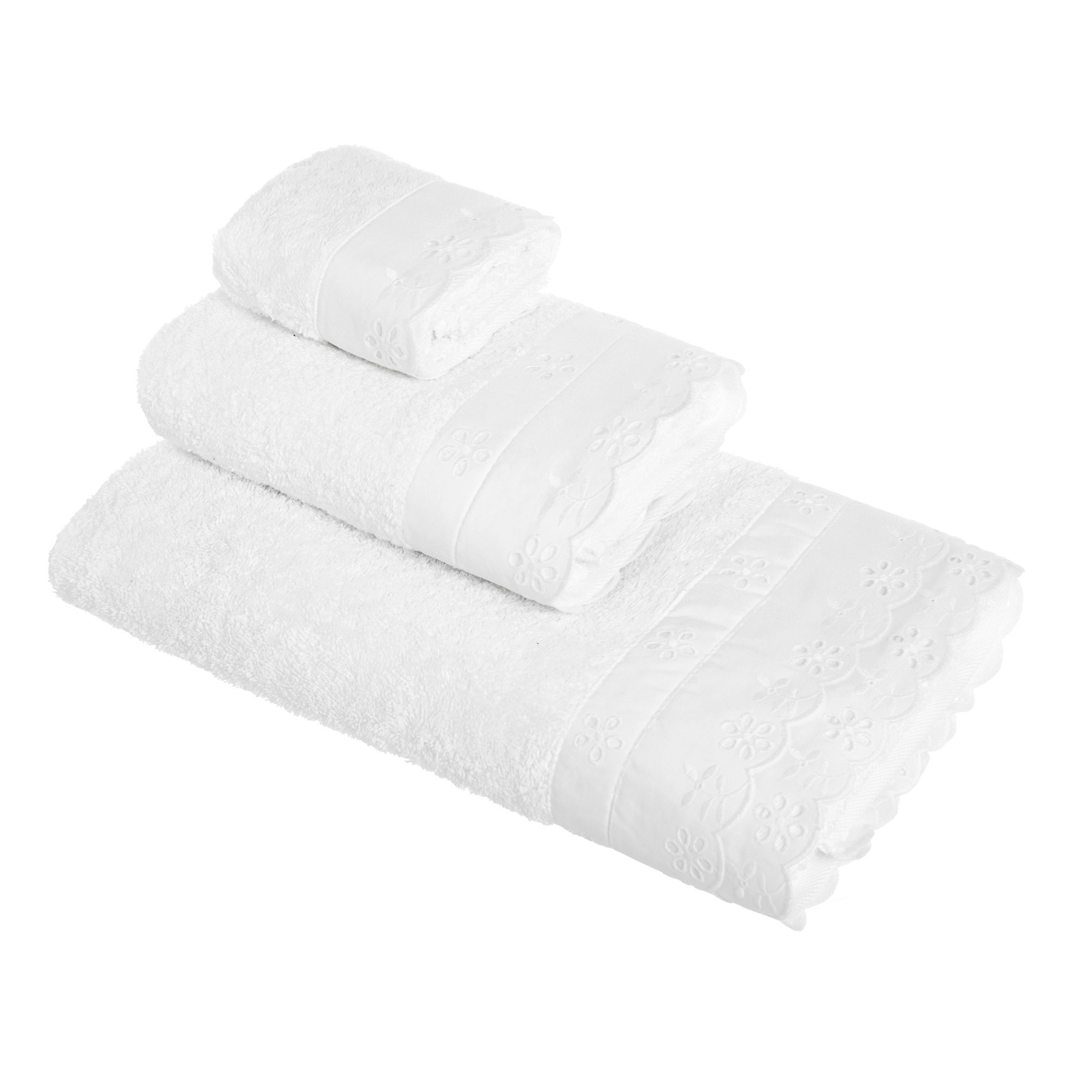 Portofino broderie towel, White, large image number 0