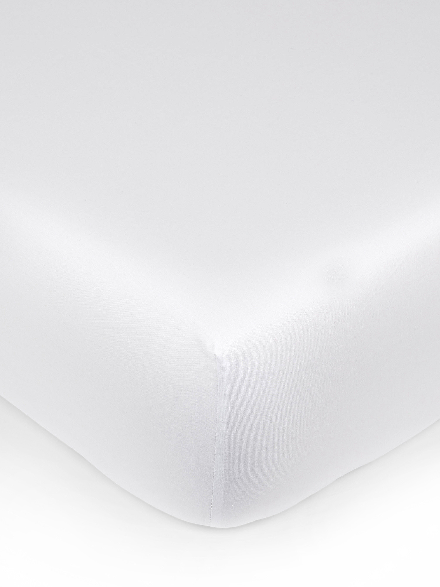 Plain cotton percale fitted sheet, White, large image number 0