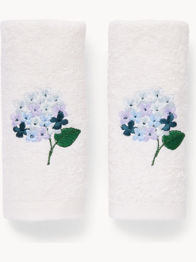 Set 2 lavette in spugna di cotone ricamo ortensia