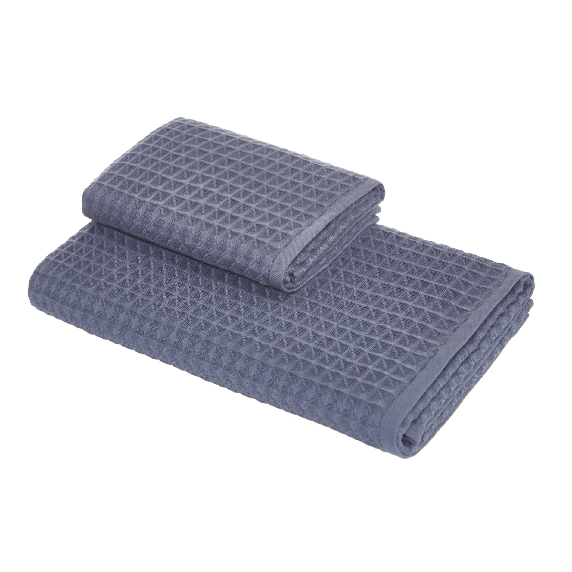 Set of 2 solid color honeycomb cotton towels, Blue, large image number 0