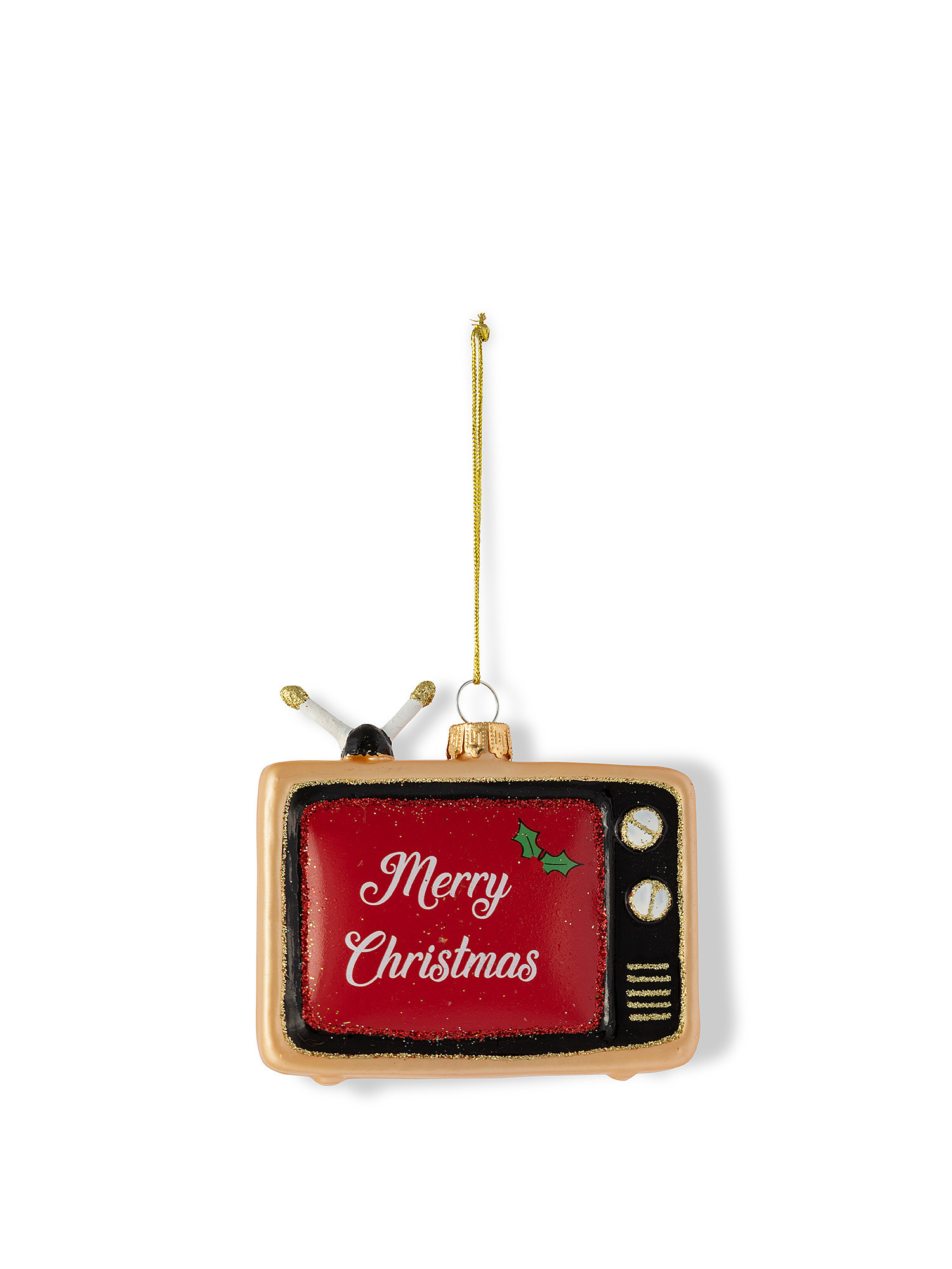 Hand-decorated glass television tree decoration, Red, large image number 0