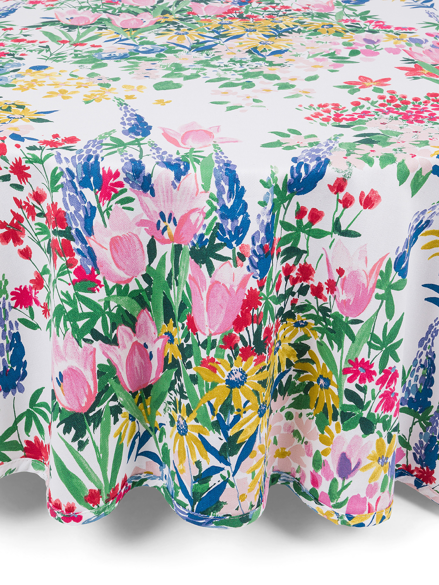 Tovaglia rotonda panama di cotone stampa fiori, Multicolor, large image number 0