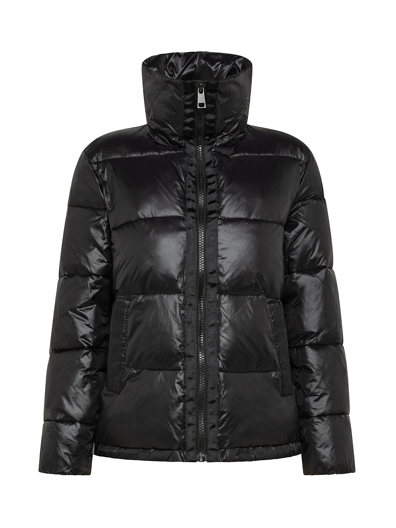 Padded down jacket with high neck, Black, large image number 0