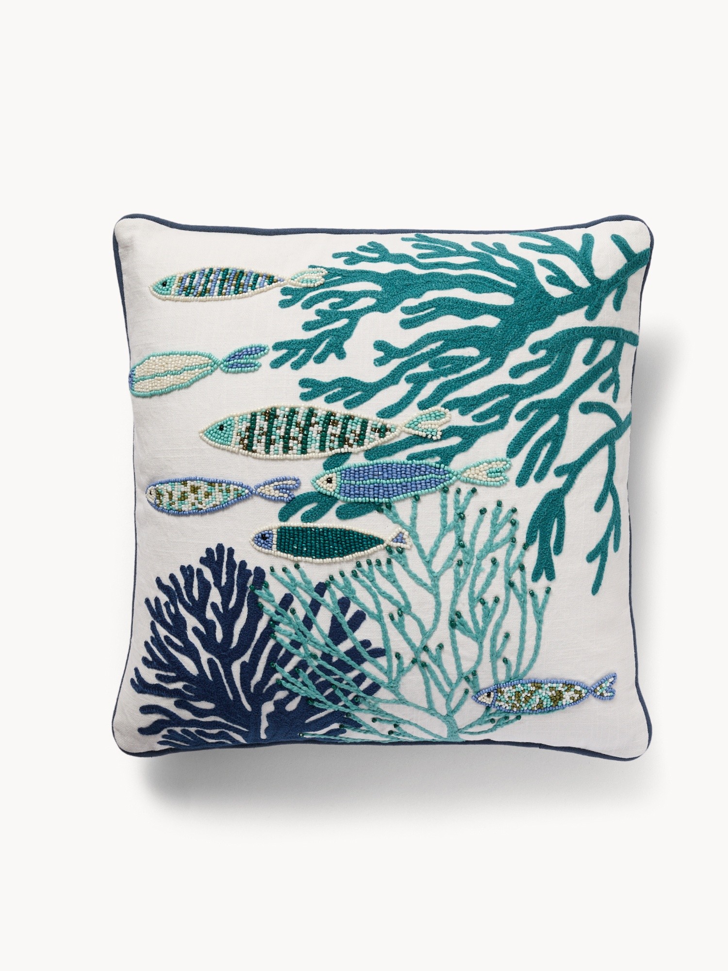 Seabed embroidery cushion,45x45cm, Blue, large image number 2