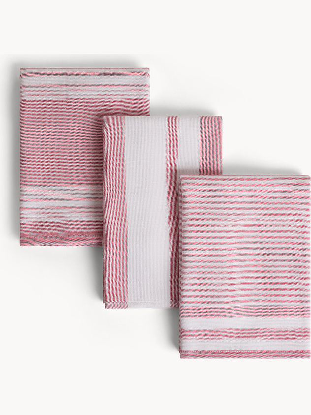 Set of 3 cotton sponge tea towels striped