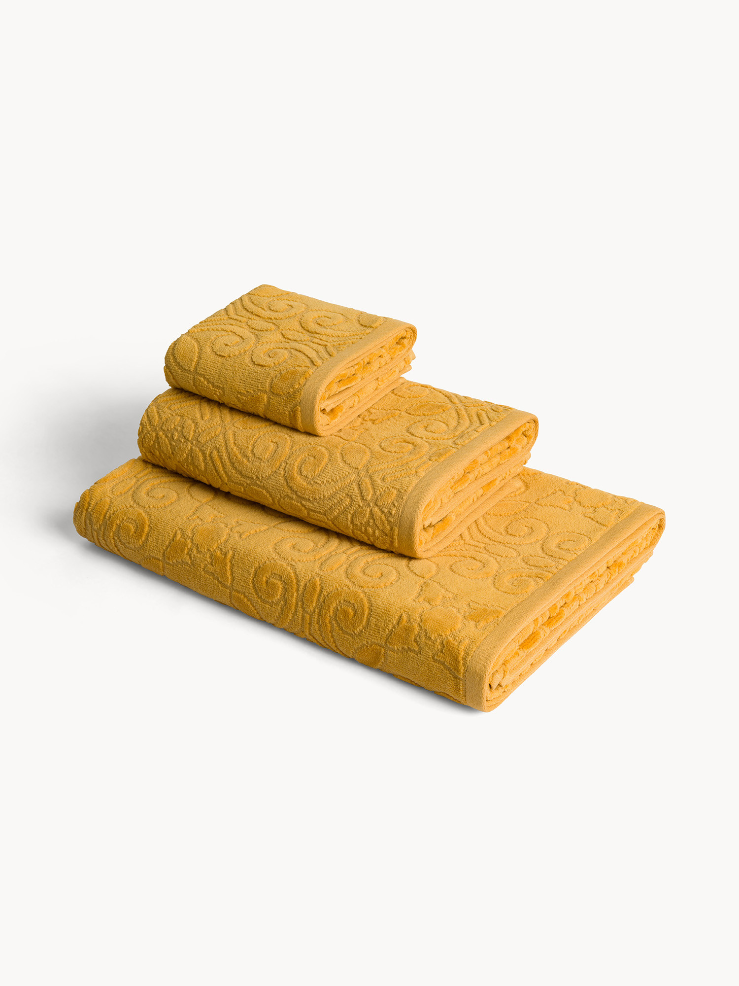 Cotton velour towel with embossed finish, Ocra Yellow, large image number 0