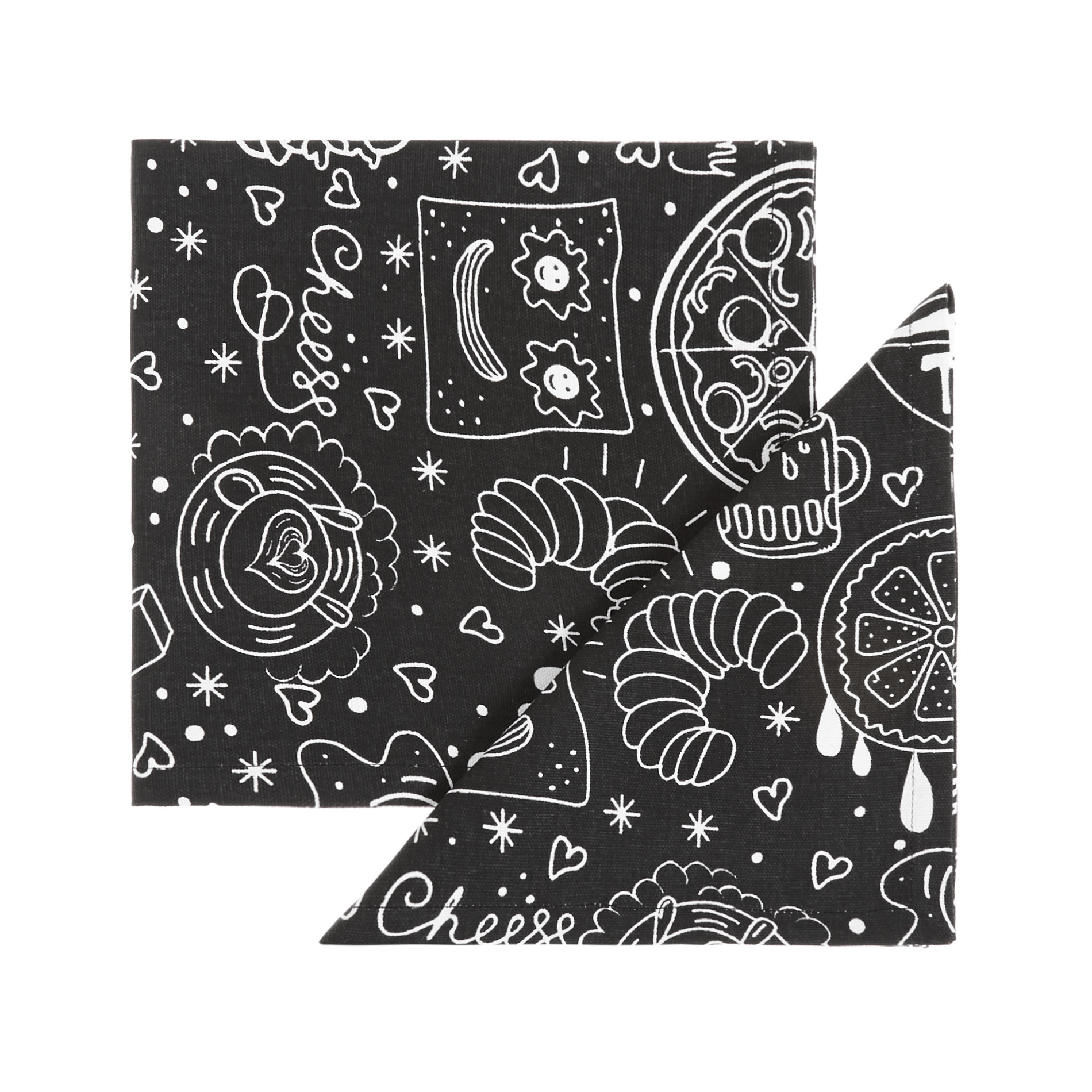 2-pack napkins in 100% cotton with food print, Black, large image number 0