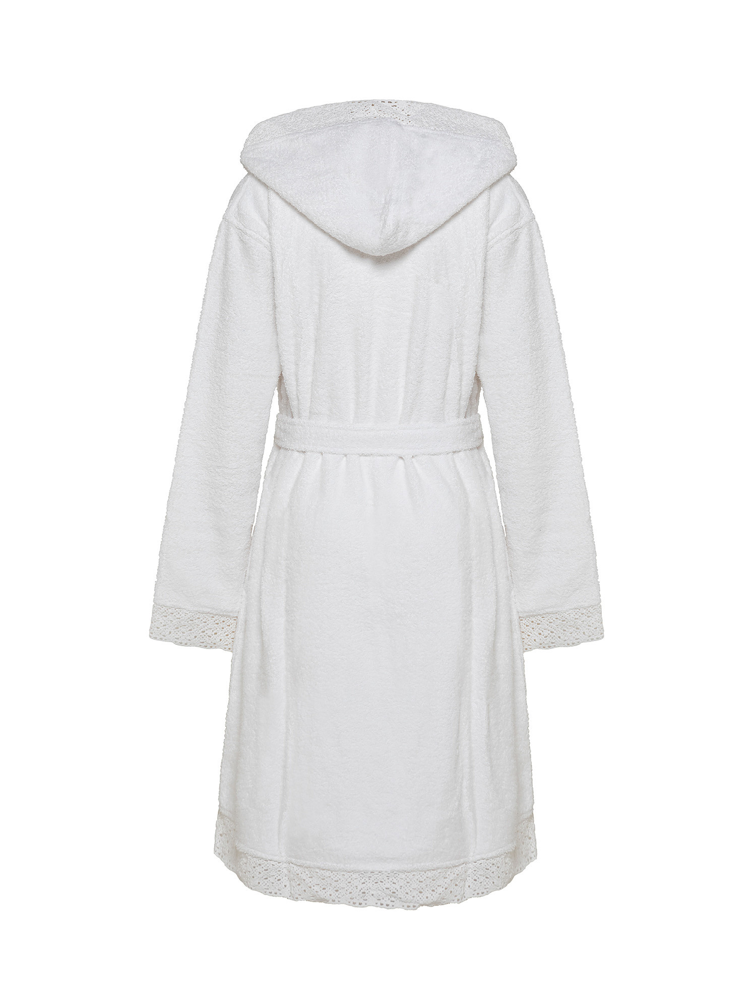 Cotton bathrobe with lace applications, White, large image number 1