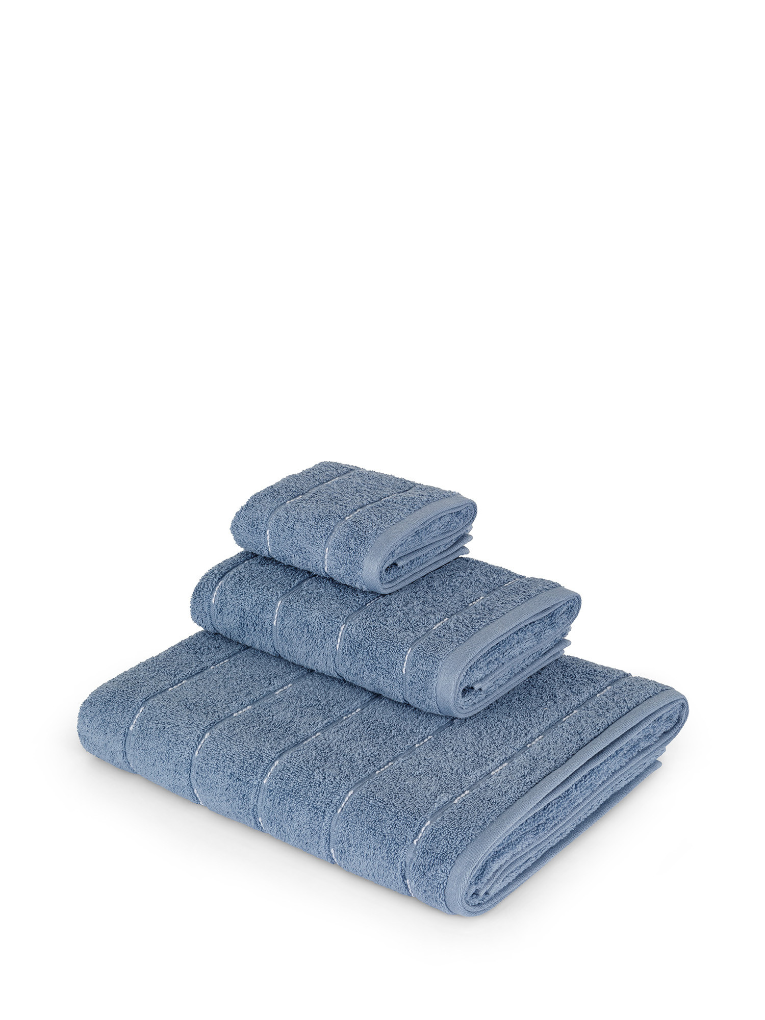 Asciugamano di puro cotone tinto in filo effetto impuntura, Blu, large image number 0