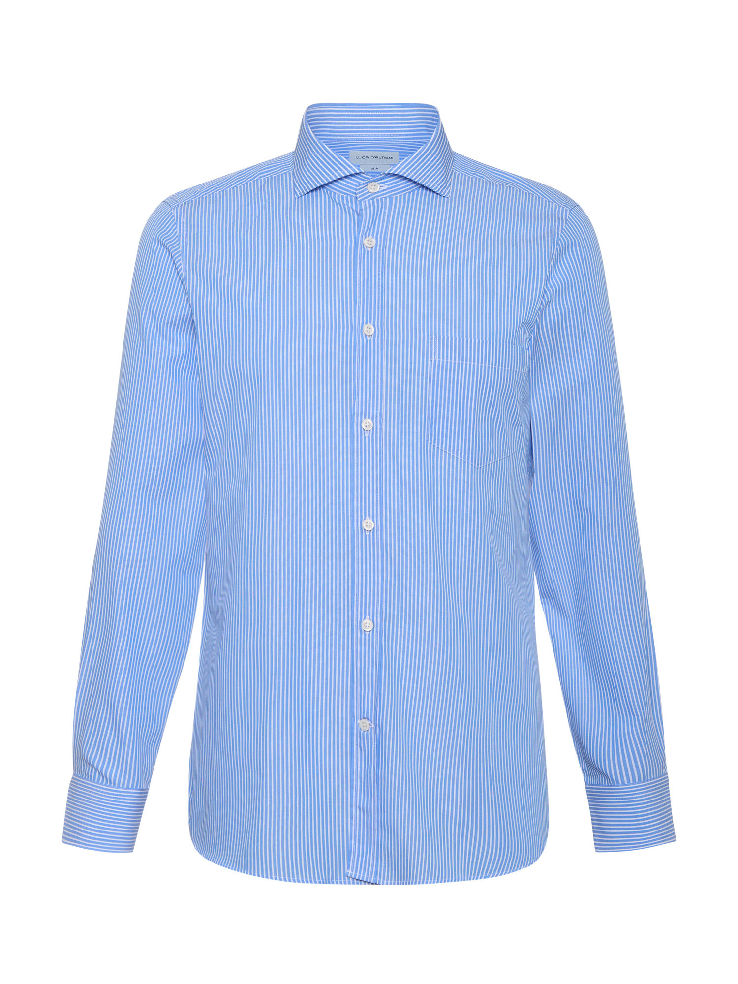 Luca D'Altieri - Casual slim fit shirt in pure cotton poplin, Light Blue, large image number 1
