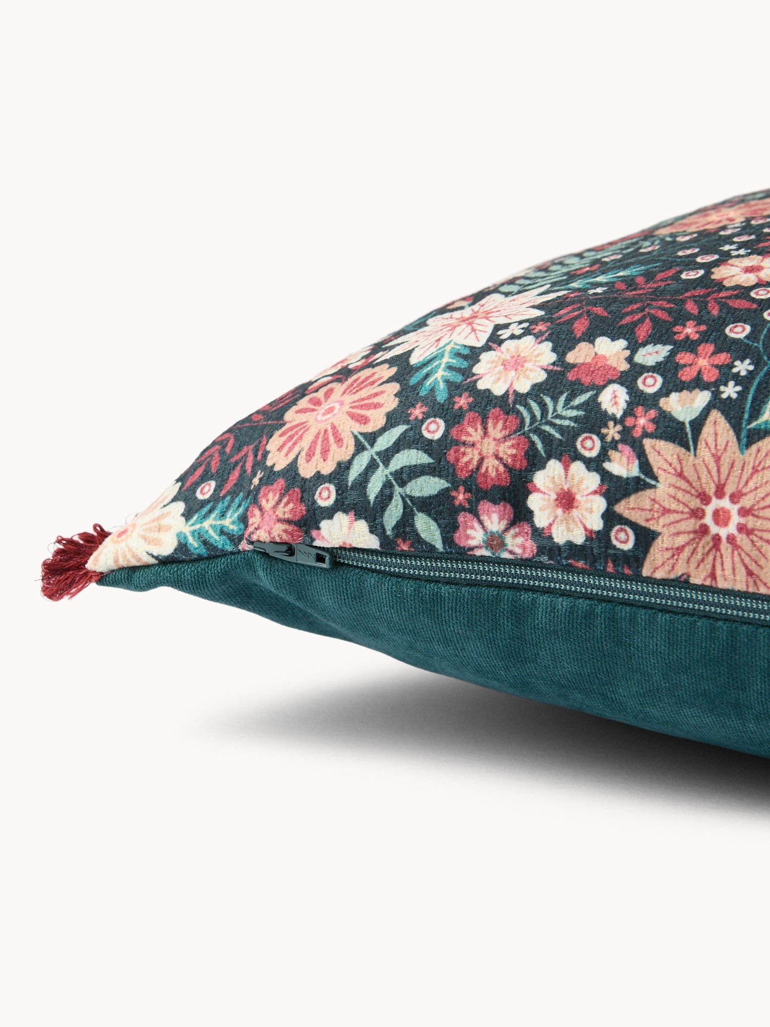 45x45 cm flower print pillow with fringes, Blue, large image number 2