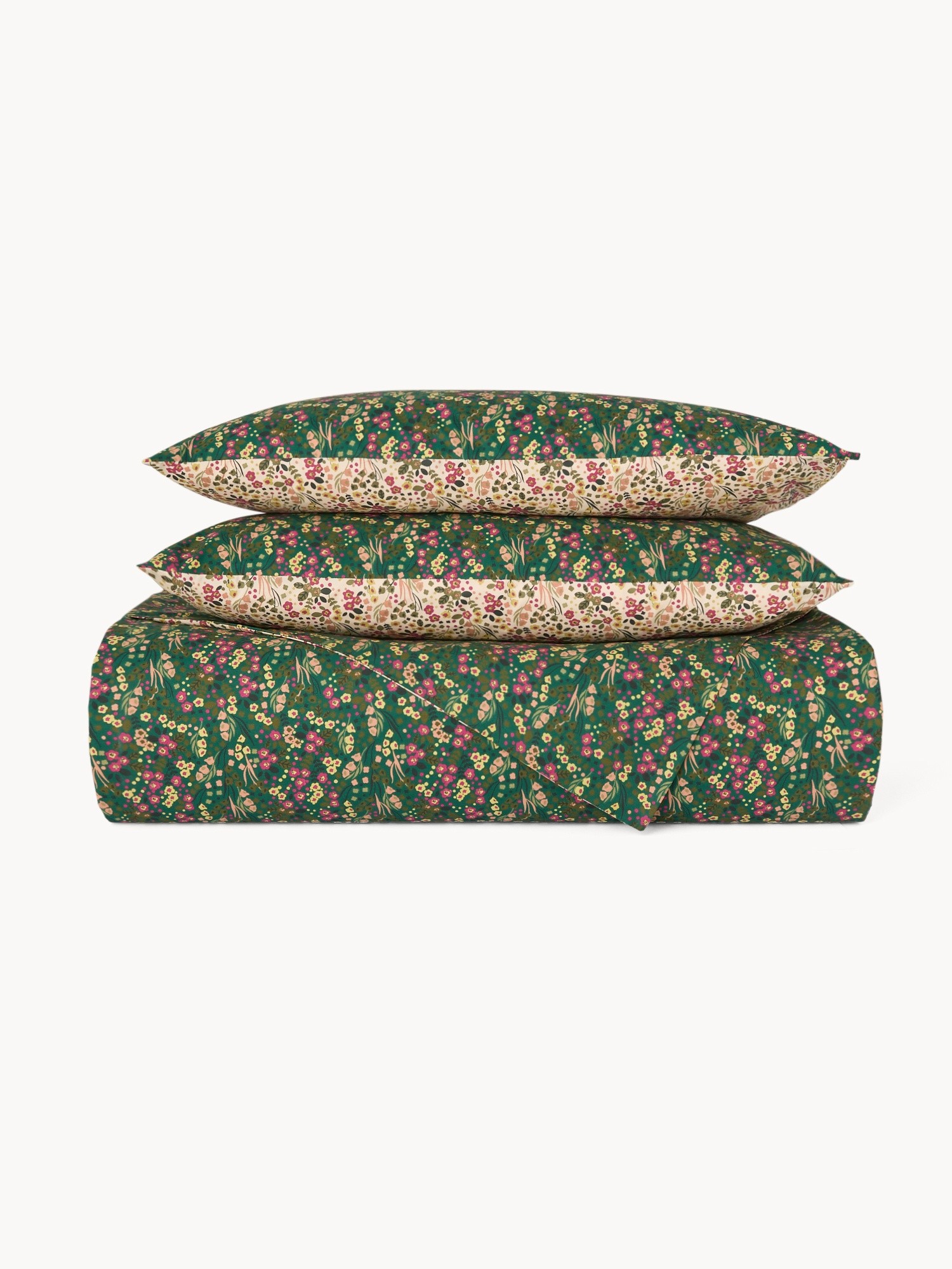 Cotton percale sheet set with a floral pattern - Discounted Price, Green, large image number 0