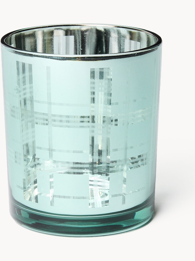 Glass votive with a tartan screen print