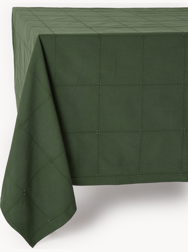 Solid-color tablecloth with tone-on-tone embroidery