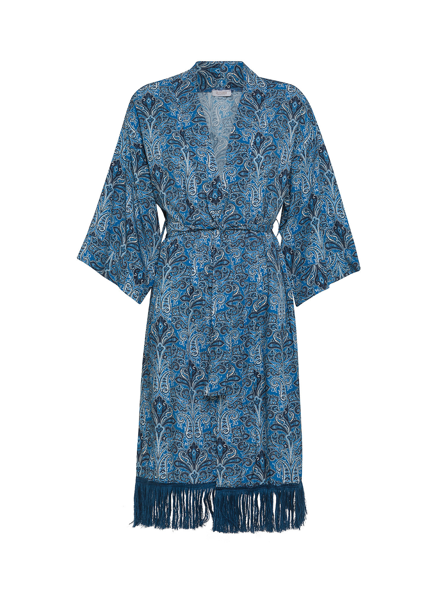 Kimono viscosa stampa paisley, Blu, large image number 0