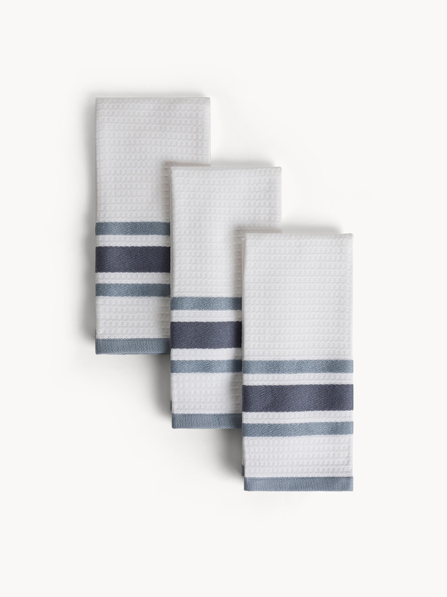 Set of 3 Pure Cotton Yarn-Dyed Tea Towels with a Honeycomb Weave - Discounted Price, Light Blue, large image number 0