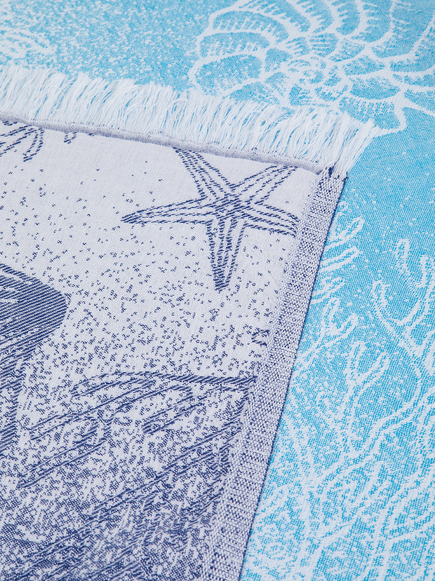 Marine motif cotton hammam towel, Blue, large image number 1