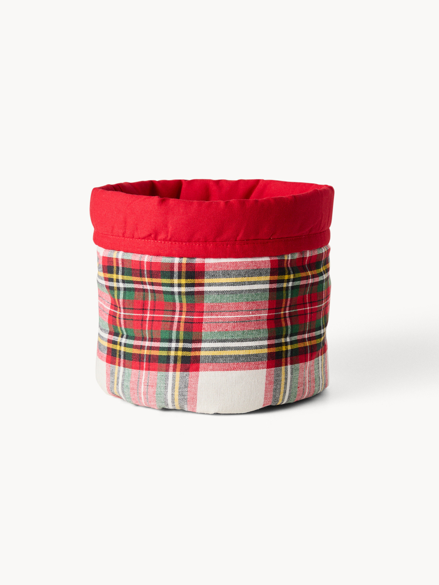 Round tartan basket in pure yarn-dyed cotton, Multicolor, large image number 0