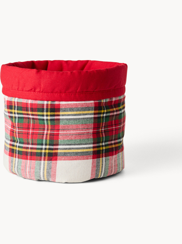 Cestino rotondo tartan in puro cotone tinto filo