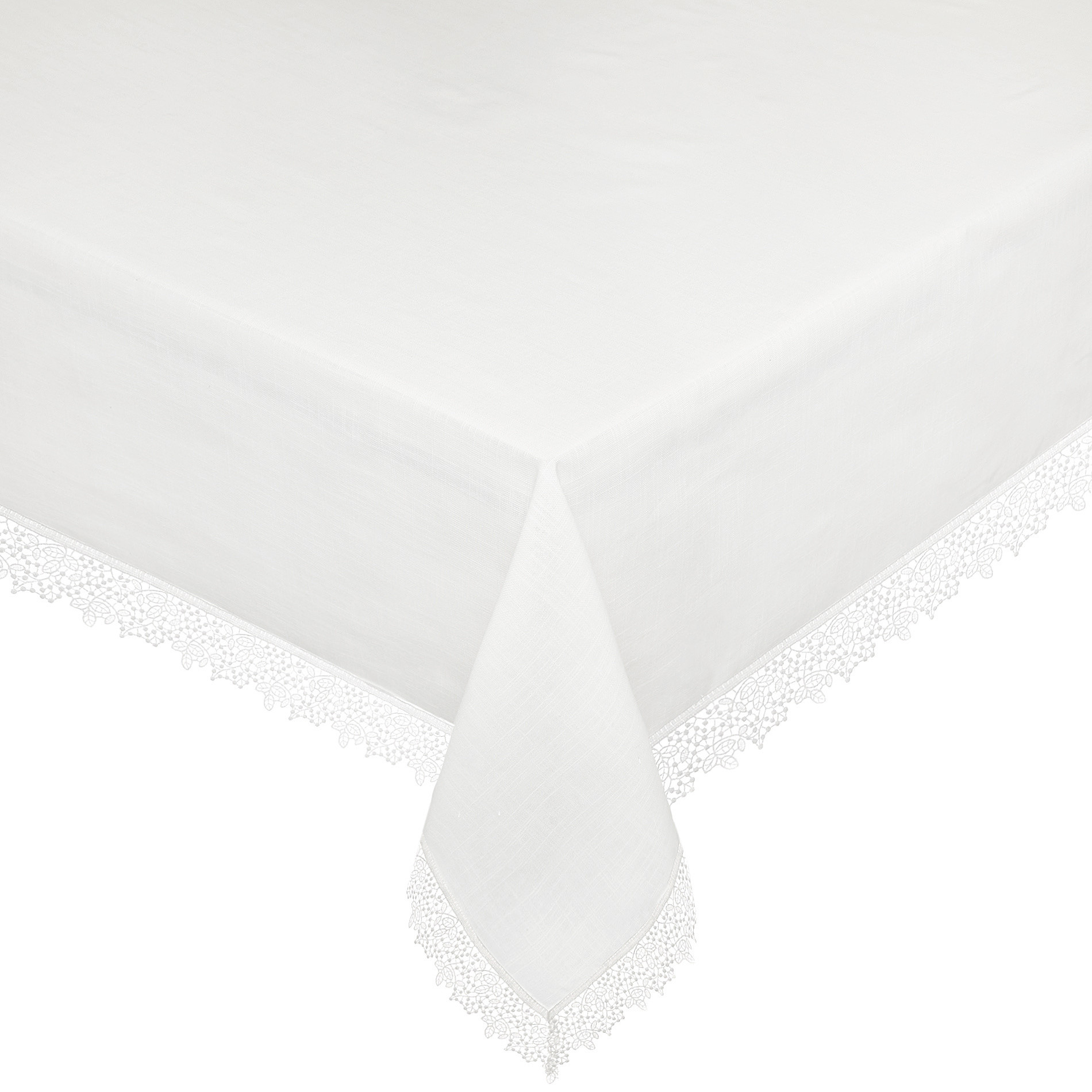 100% cotton tablecloth with lace edging, White, large image number 0