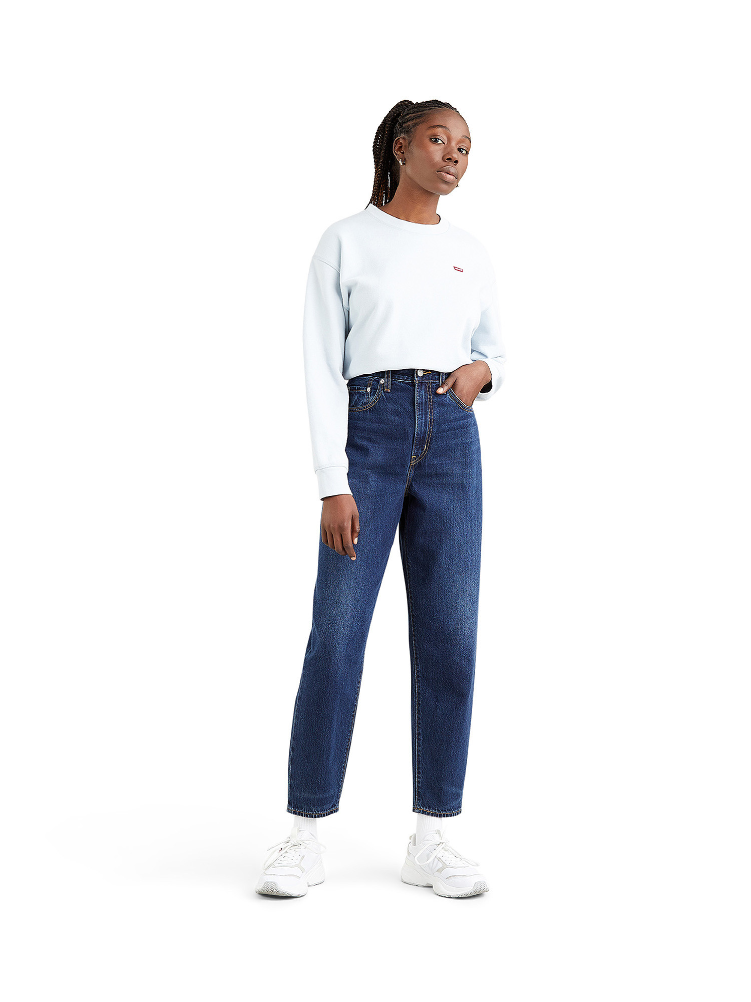High loose taper jeans, Blu, large