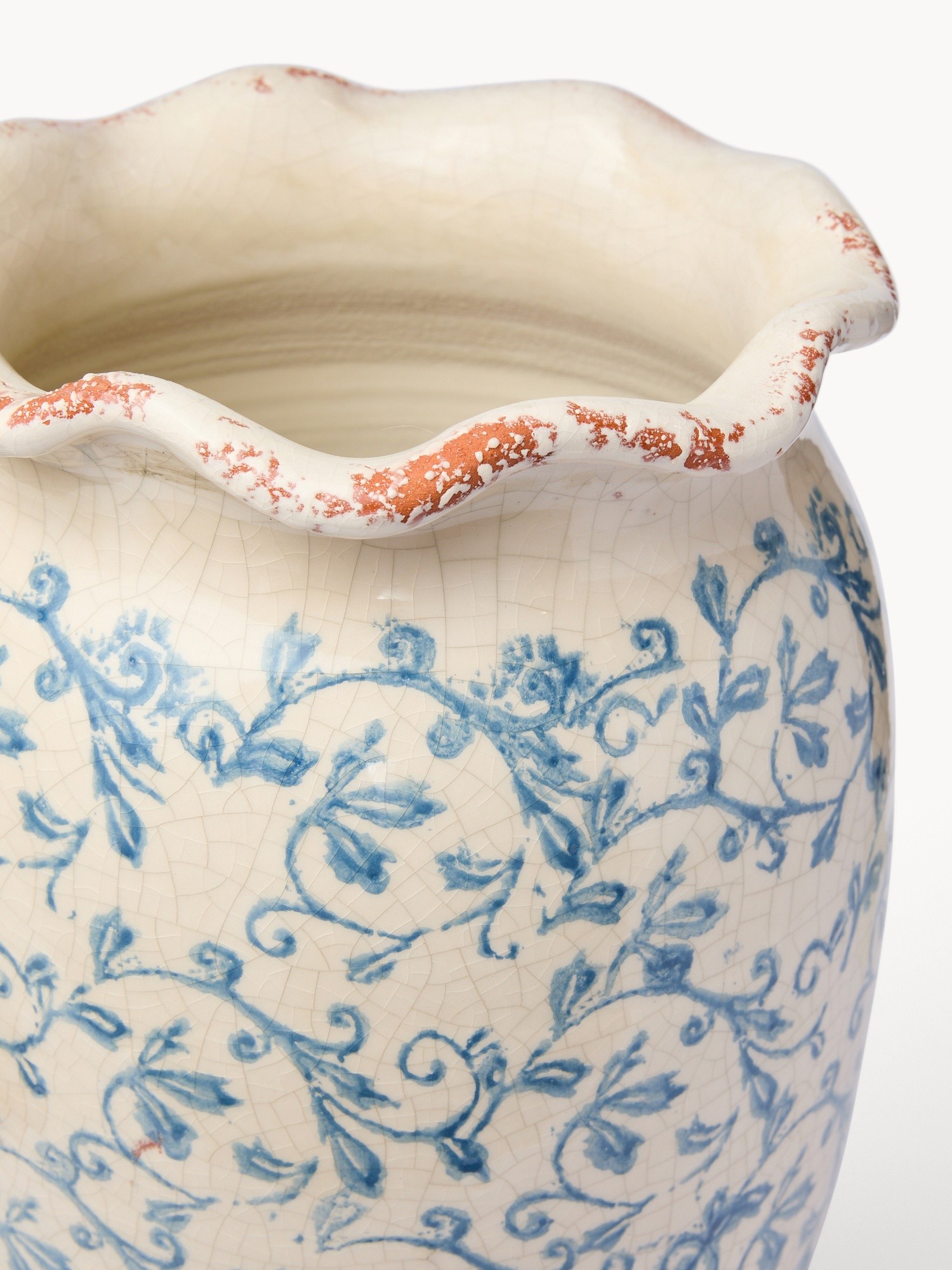 Vaso in ceramica portoghese prodotta artigianalmente, Bianco/Azzurro, large image number 1