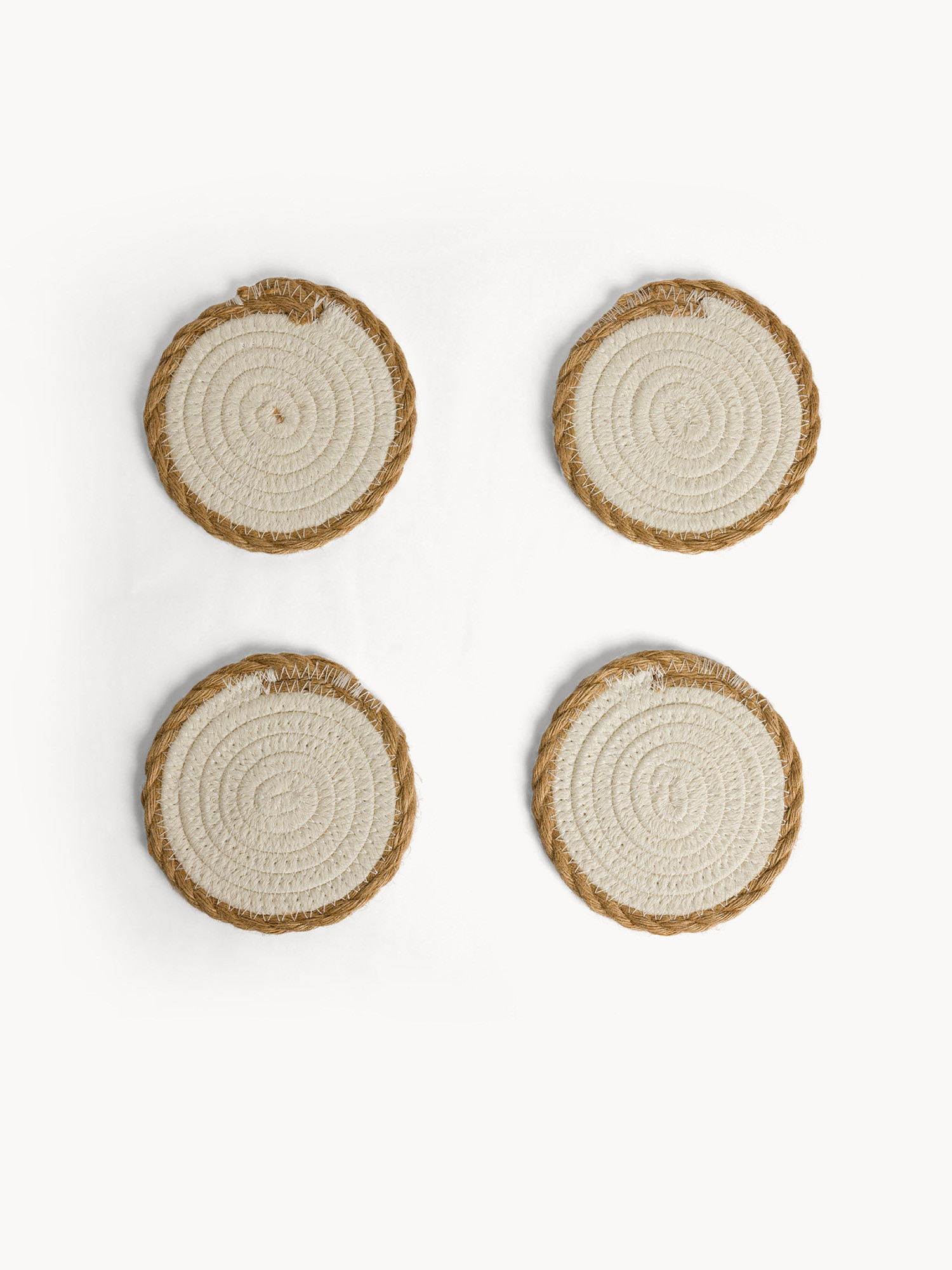 Set of 4 coasters with woven edge, Natural, large image number 0