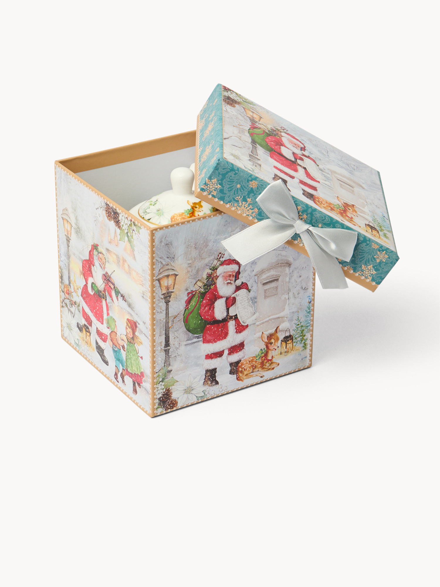 Vintage New Bone China Teapot with Santa Claus, White, large image number 1