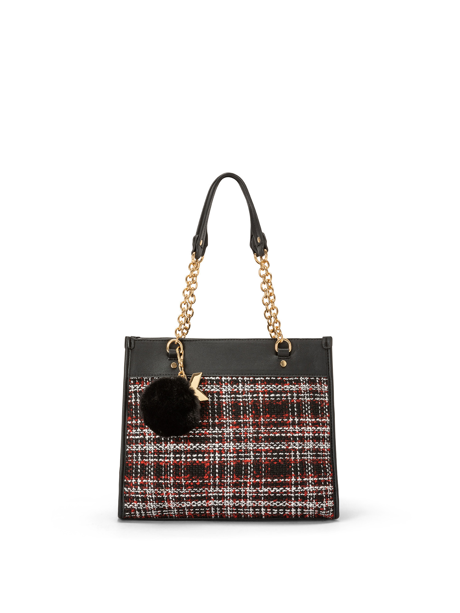 Koan - Shopping bag piccola con inserto scozzese, Nero, large image number 0