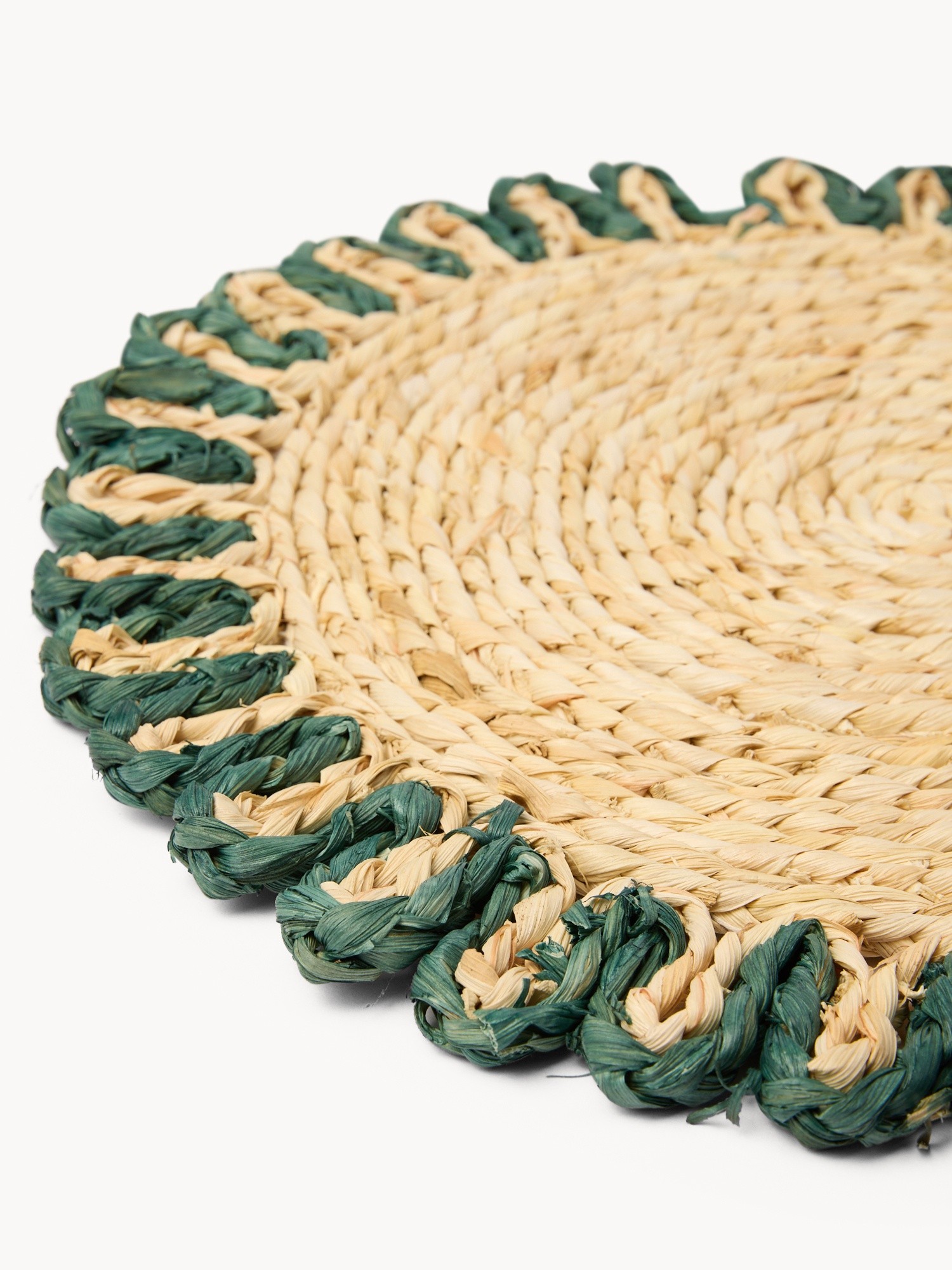 Round placemat with green border, Verde/Naturale, large image number 1