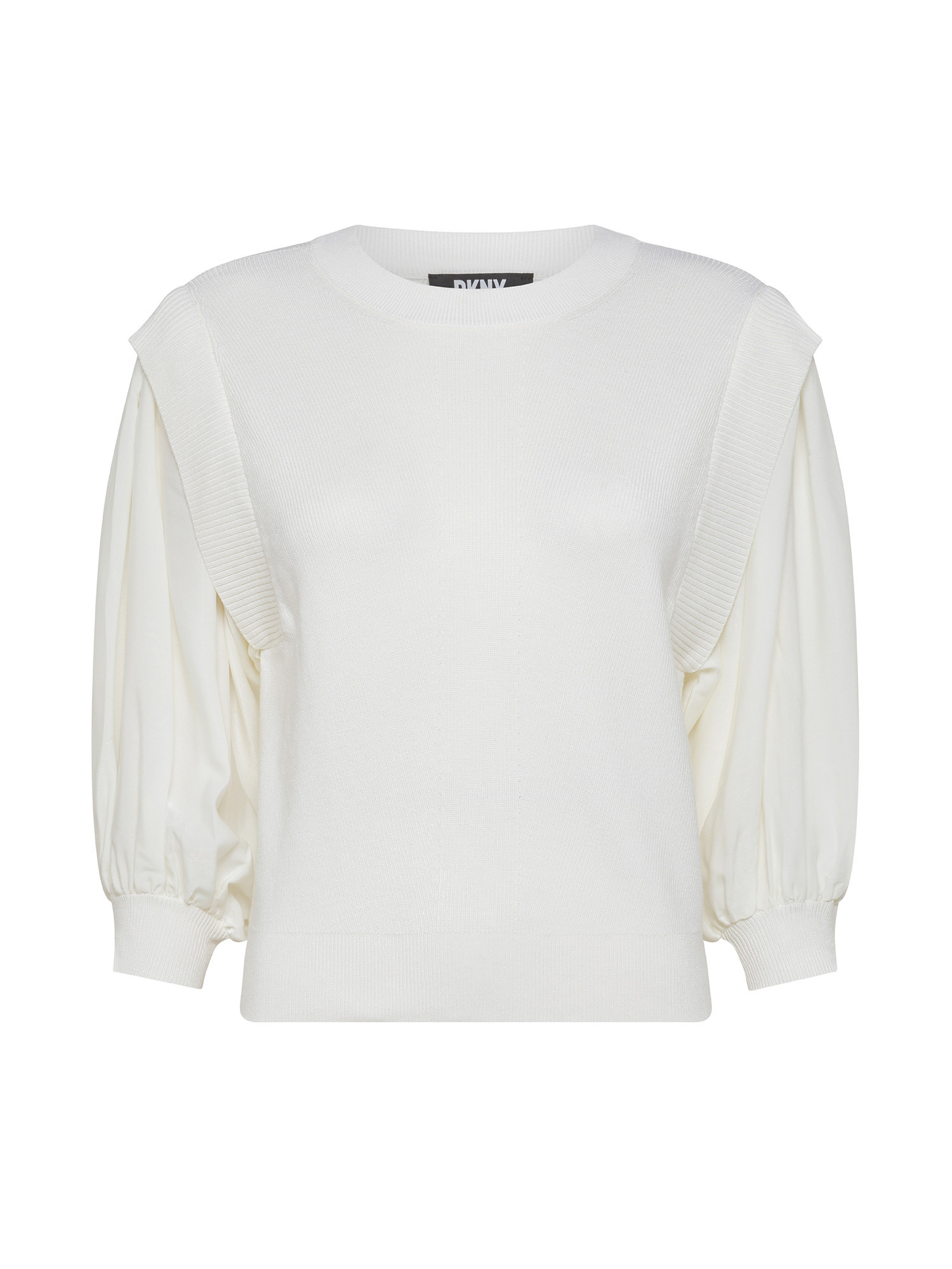 DKNY - Ribbed top with contrasting chiffon sleeve, White Ivory, large image number 0