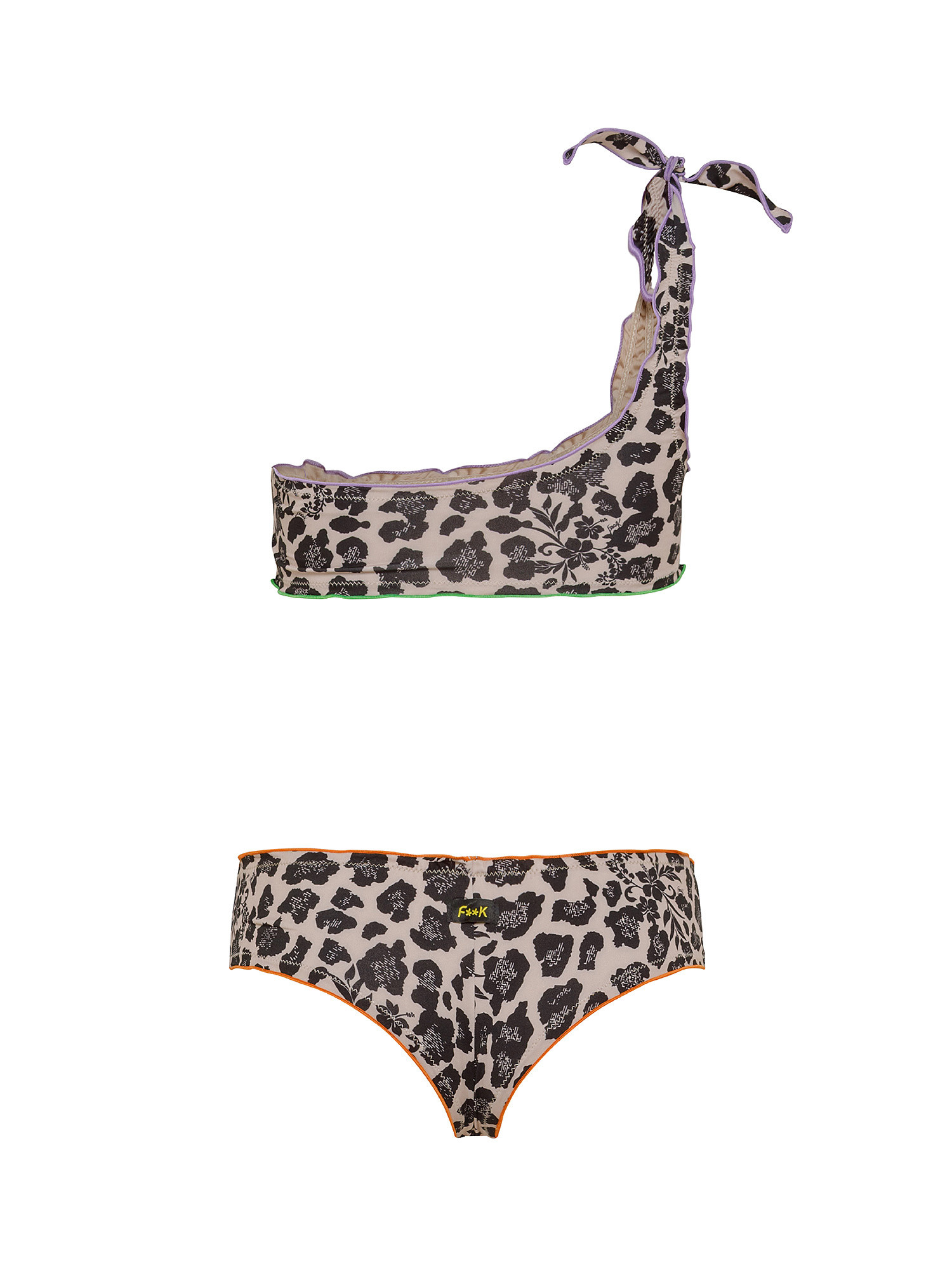 One-shoulder bandeau bikini and adjustable Brazilian briefs, Multicolor, large image number 1