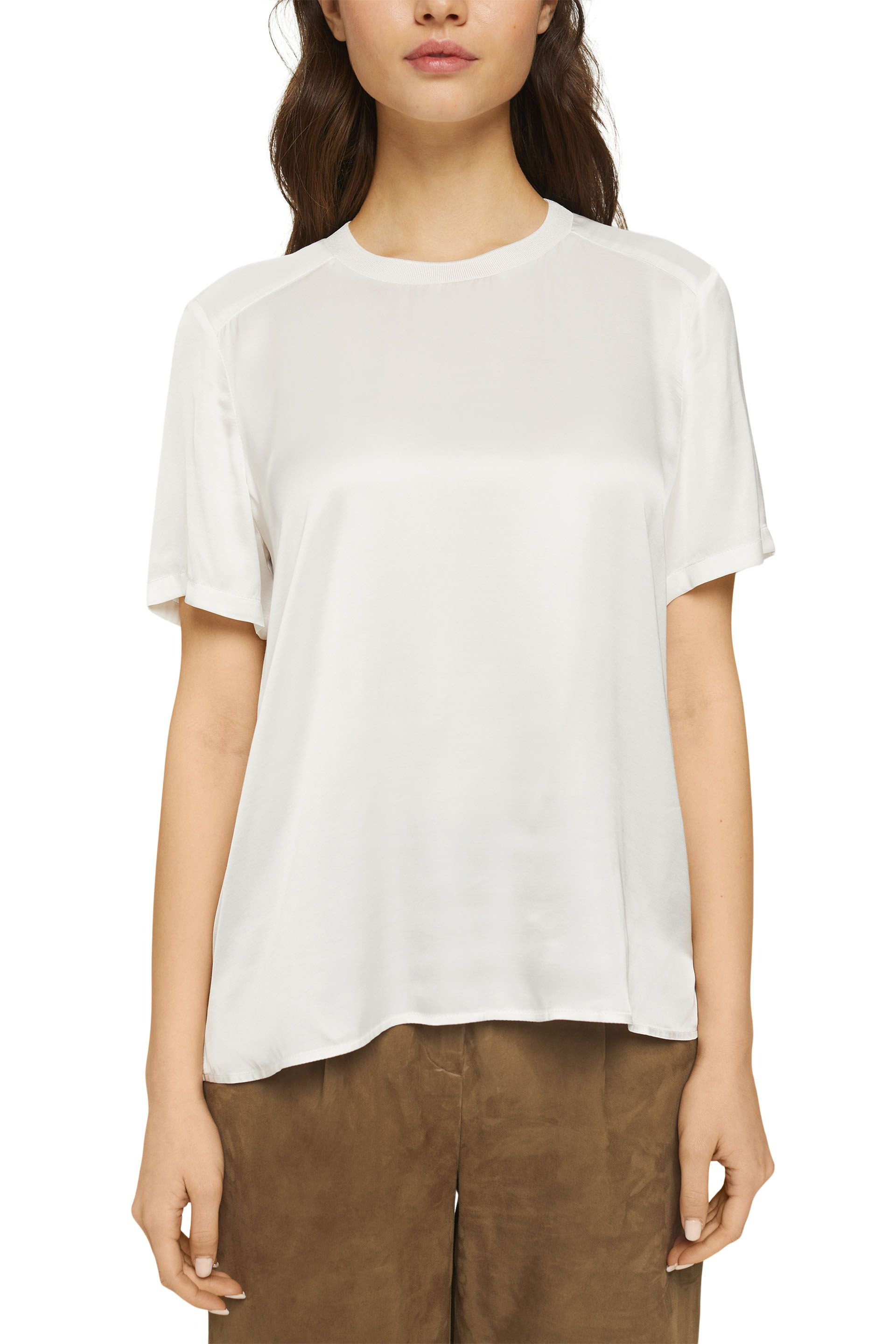 Short-sleeved silk-effect blouse, White, large image number 1