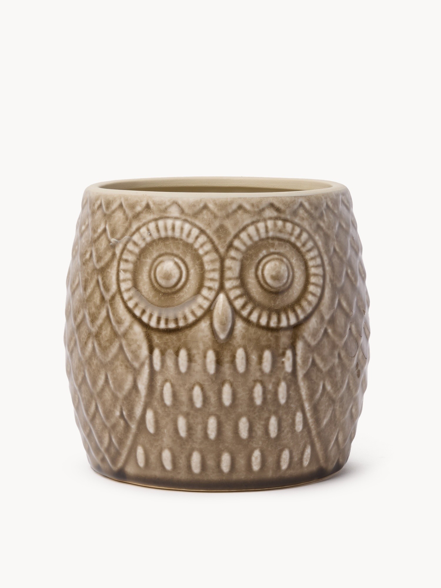 Cachepot in ceramica a forma di gufo, Beige, large image number 0
