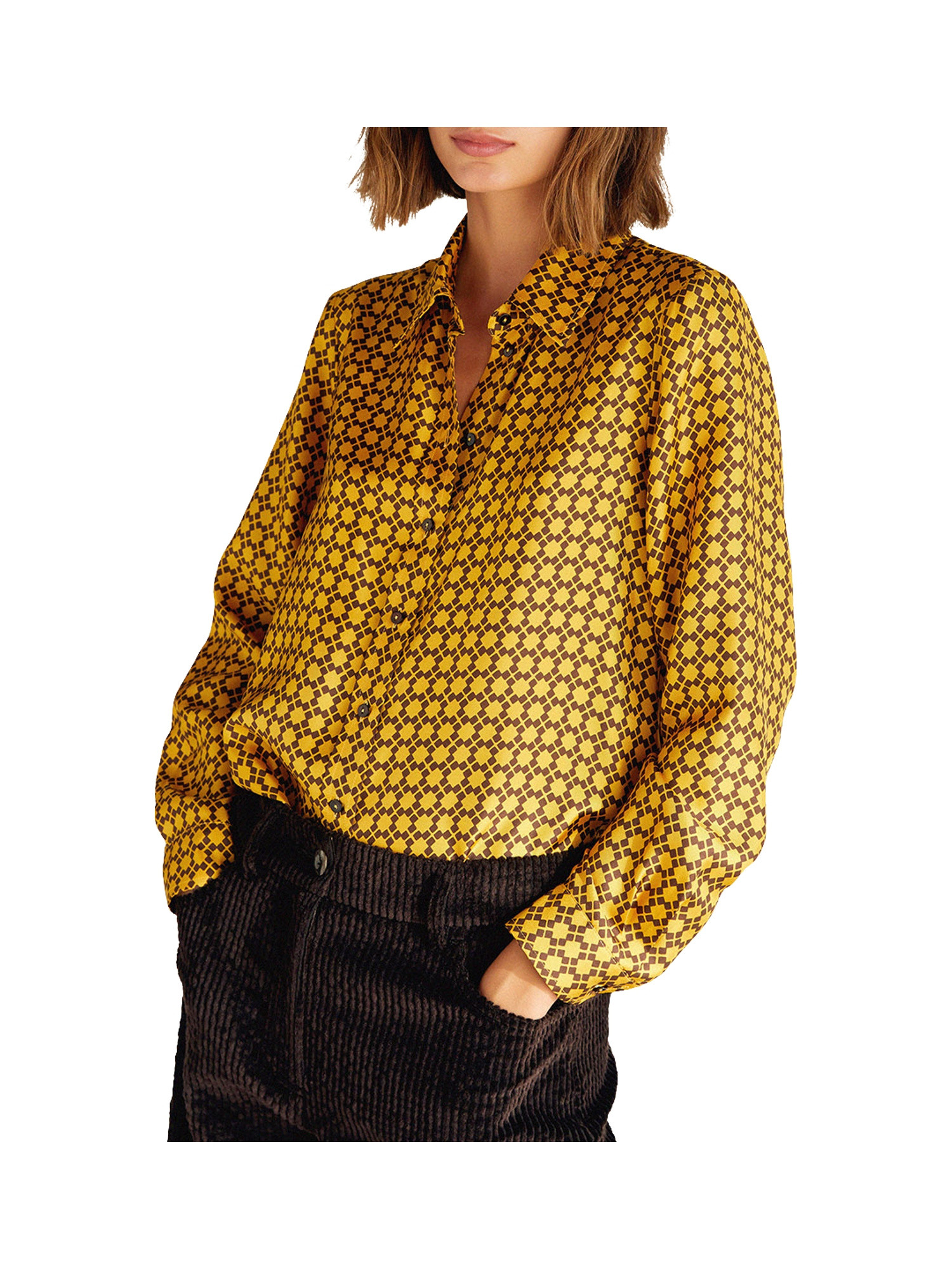 Camicia con stampa in twill di seta, Yellow, large image number 6